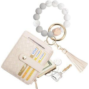 Wristlet Bracelet Keychain Pocket Credit Card Purse Tassel Key Ring for Women